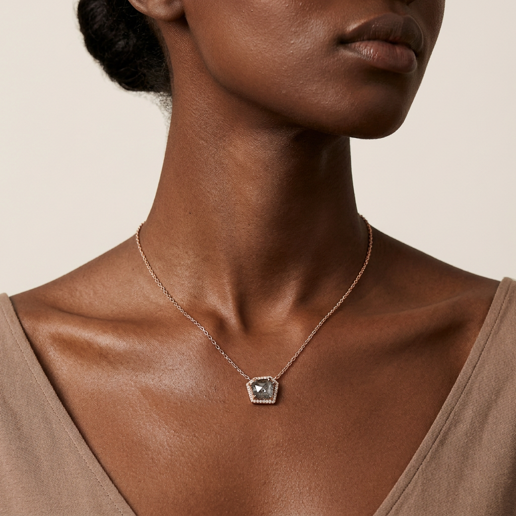 2.62 CT Shield Cut Salt and Pepper Diamond Necklace