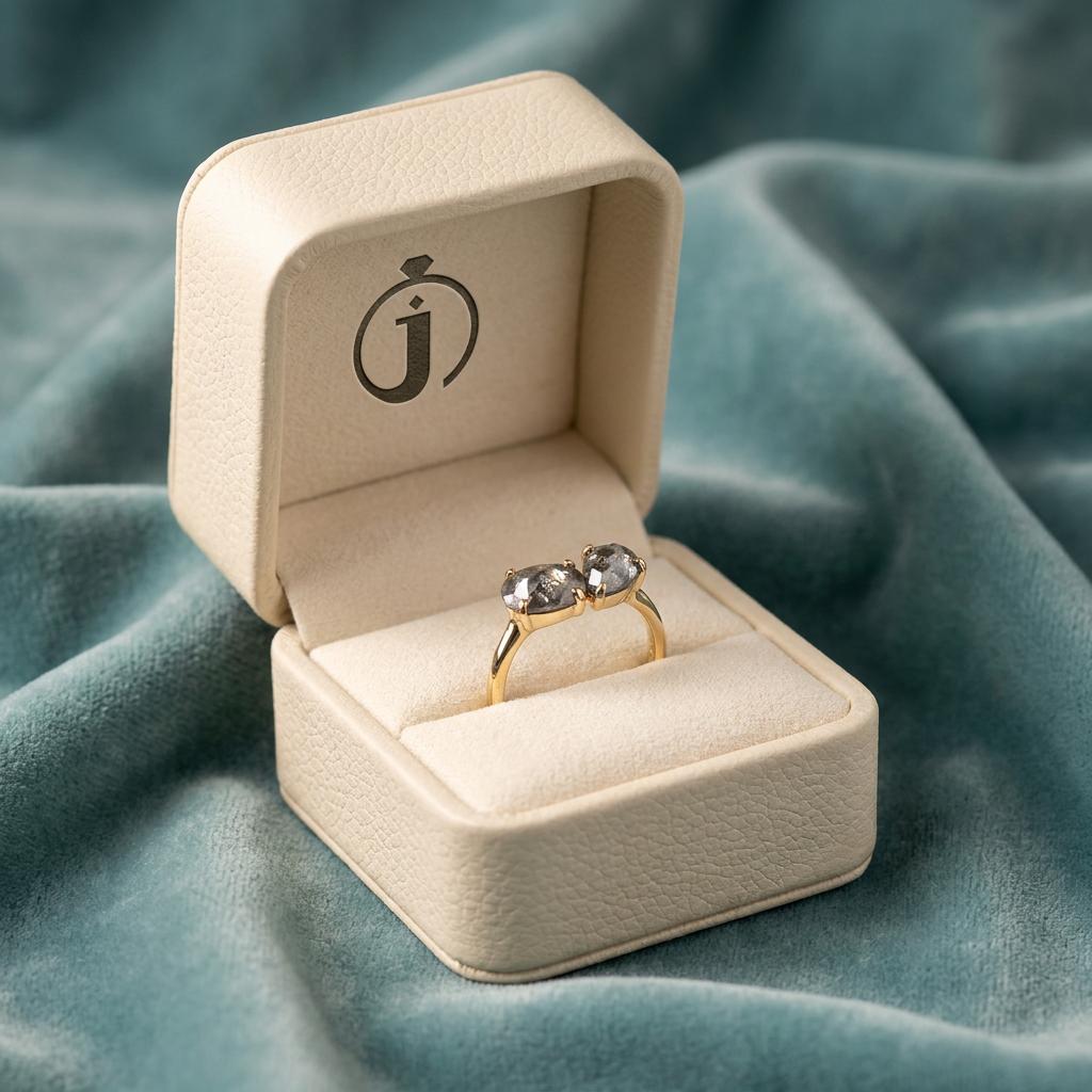 1.30 CT Pear & Cushion Cut Salt and Pepper Diamond Toi Et Moi Ring