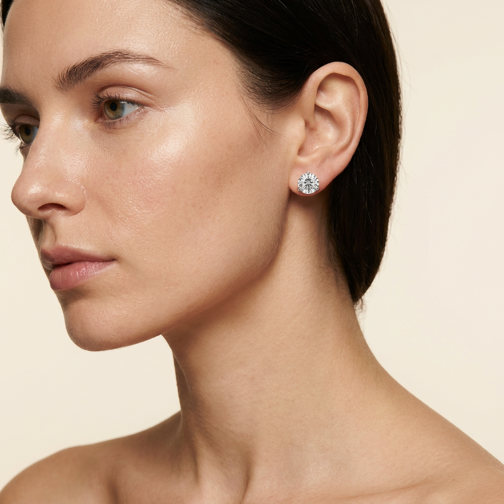 Moissanite 1.00 CT Round Cut Diamond Stud Earrings (V2)
