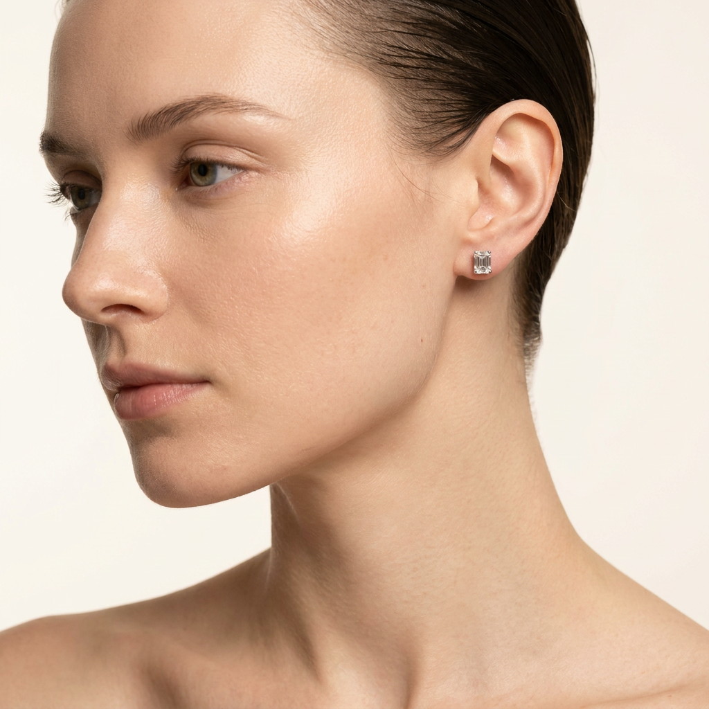 Moissanite 2.00 CT Emerald Cut Diamond Stud Earrings