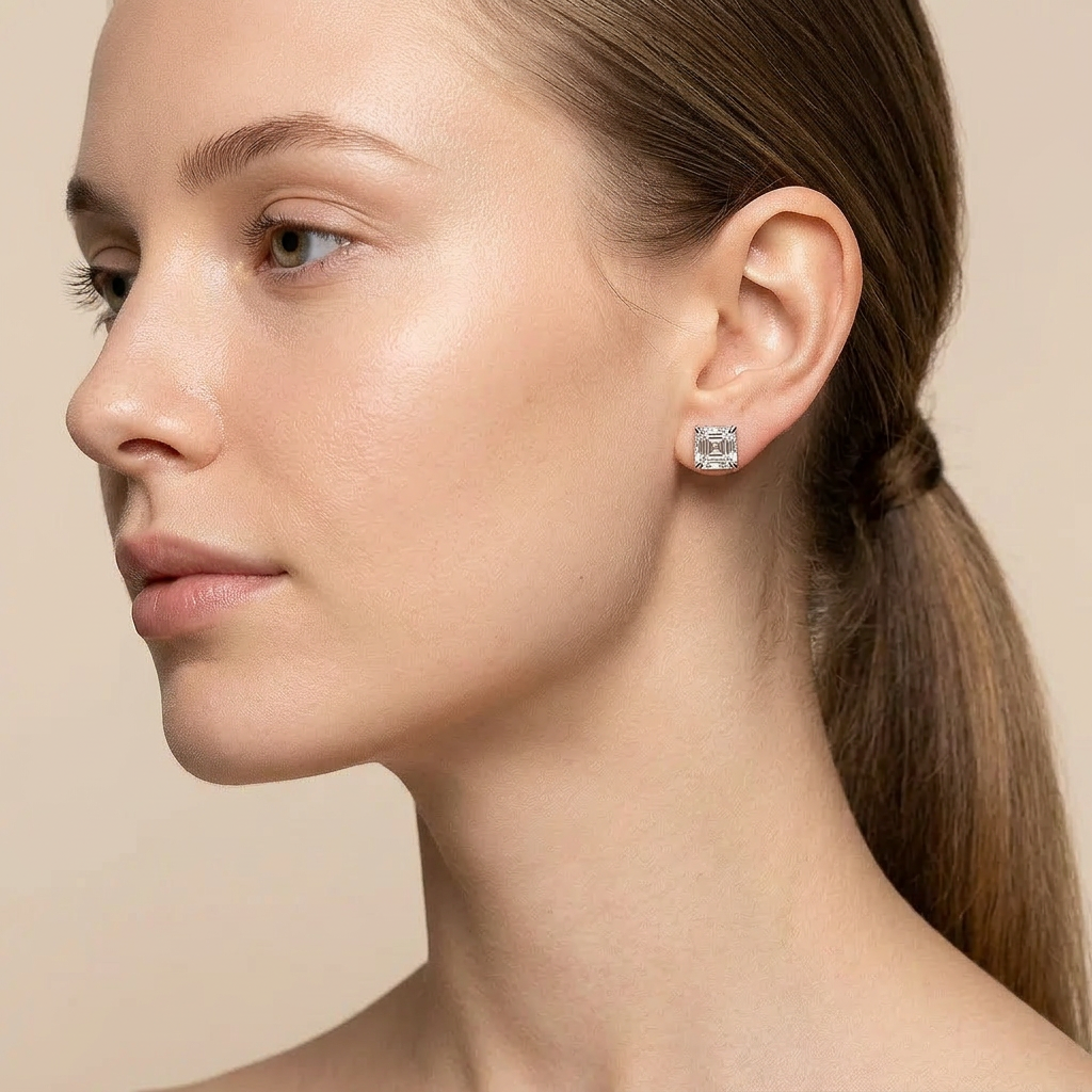 Moissanite 2.00 CT Asscher Cut Diamond Stud Earrings