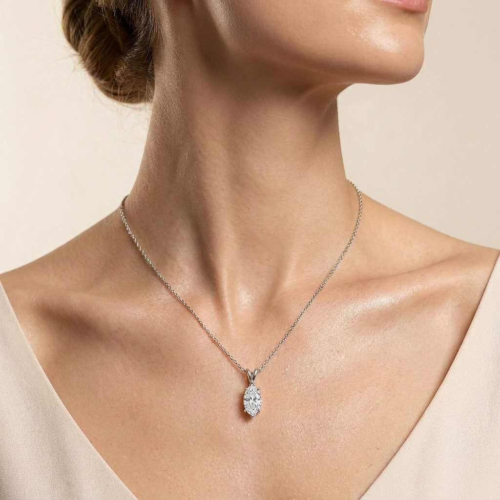 Moissanite 1.00 CT Marquise Cut Diamond Solitaire Necklace