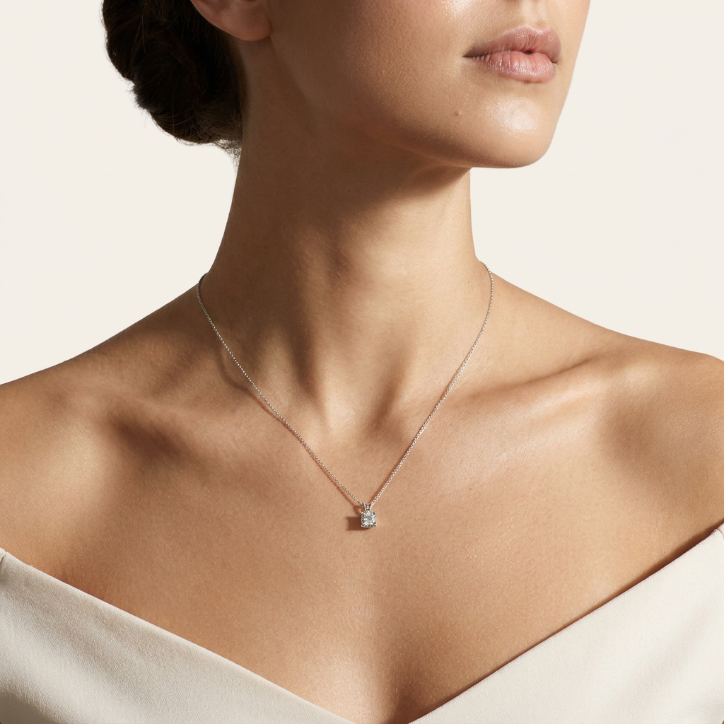 Moissanite 0.25 CT Princess Cut Diamond Solitaire Necklace