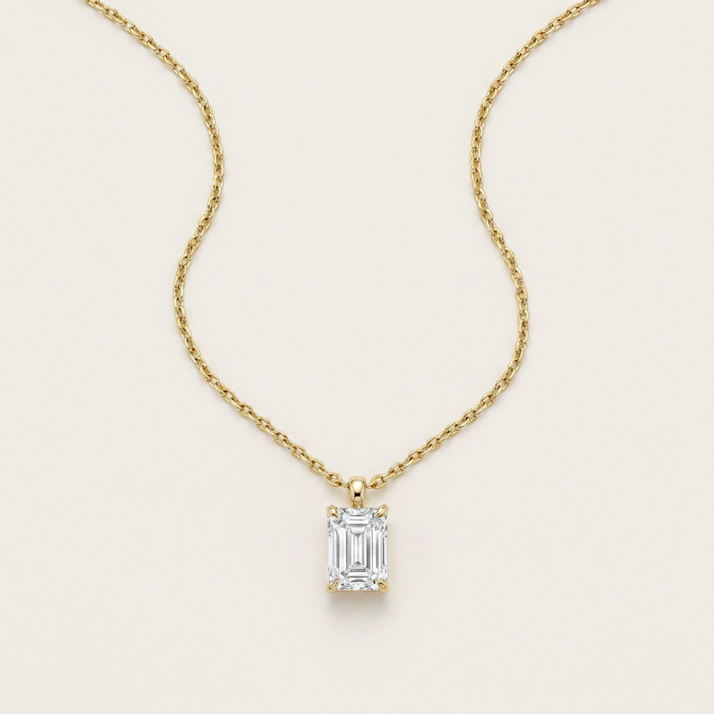 Moissanite 0.25 CT Emerald Cut Diamond Solitaire Necklace (V1)