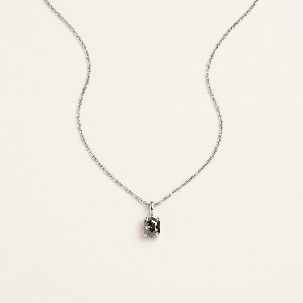 0.67 CT Hexagon Cut Salt and Pepper Diamond Necklace (V1)