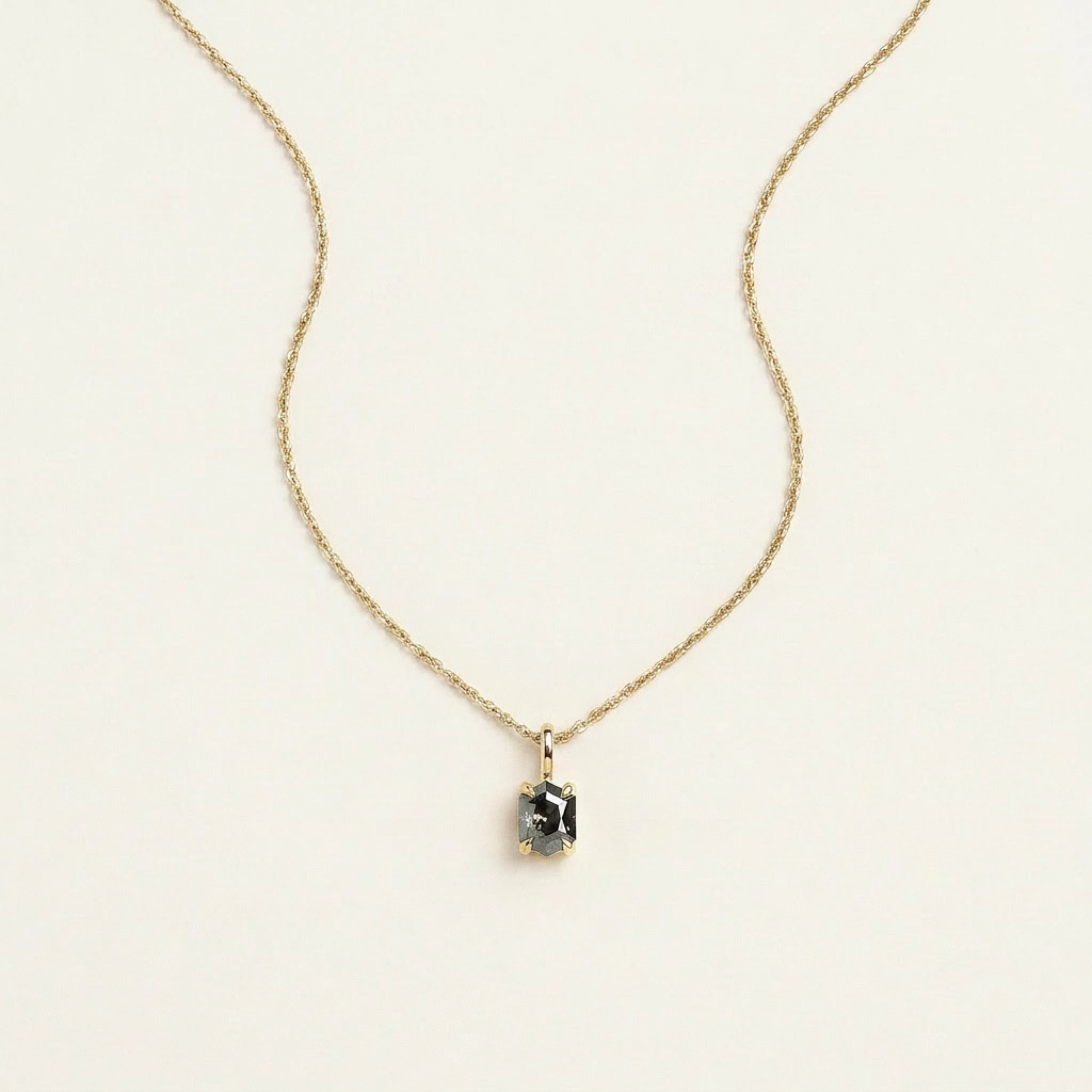 0.67 CT Hexagon Cut Salt and Pepper Diamond Necklace (V1)
