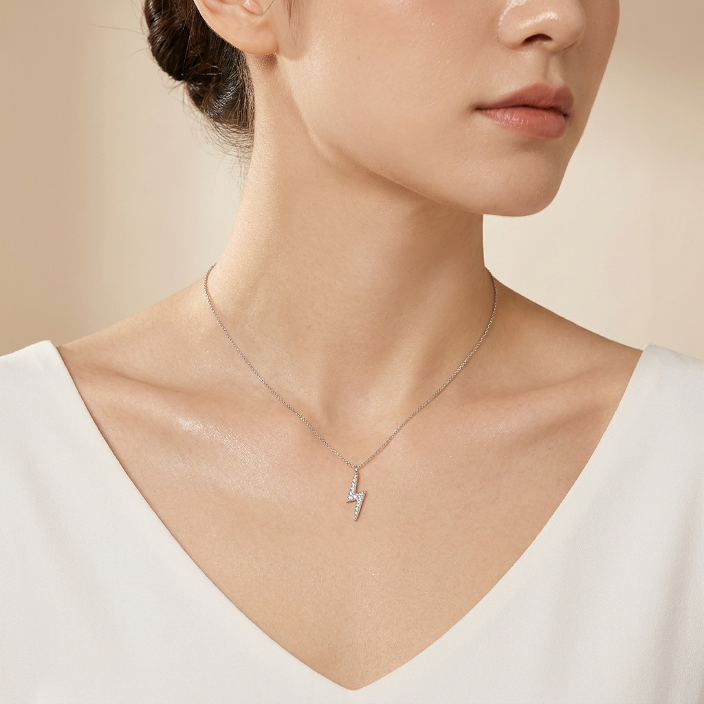 Moissanite 0.50 CT Round Cut Diamond Lightning Bolt Necklace