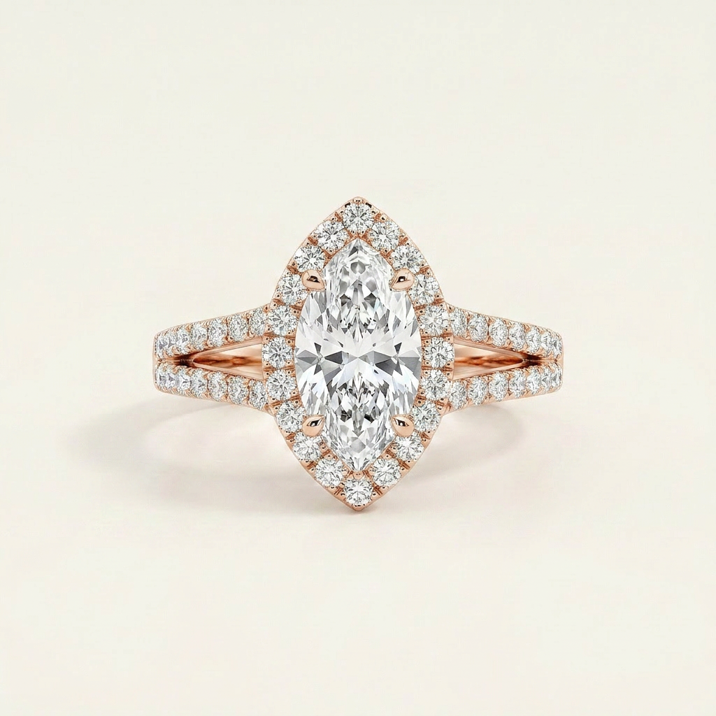 Moissanite 3.79 CT Marquise Cut Diamond Halo Ring