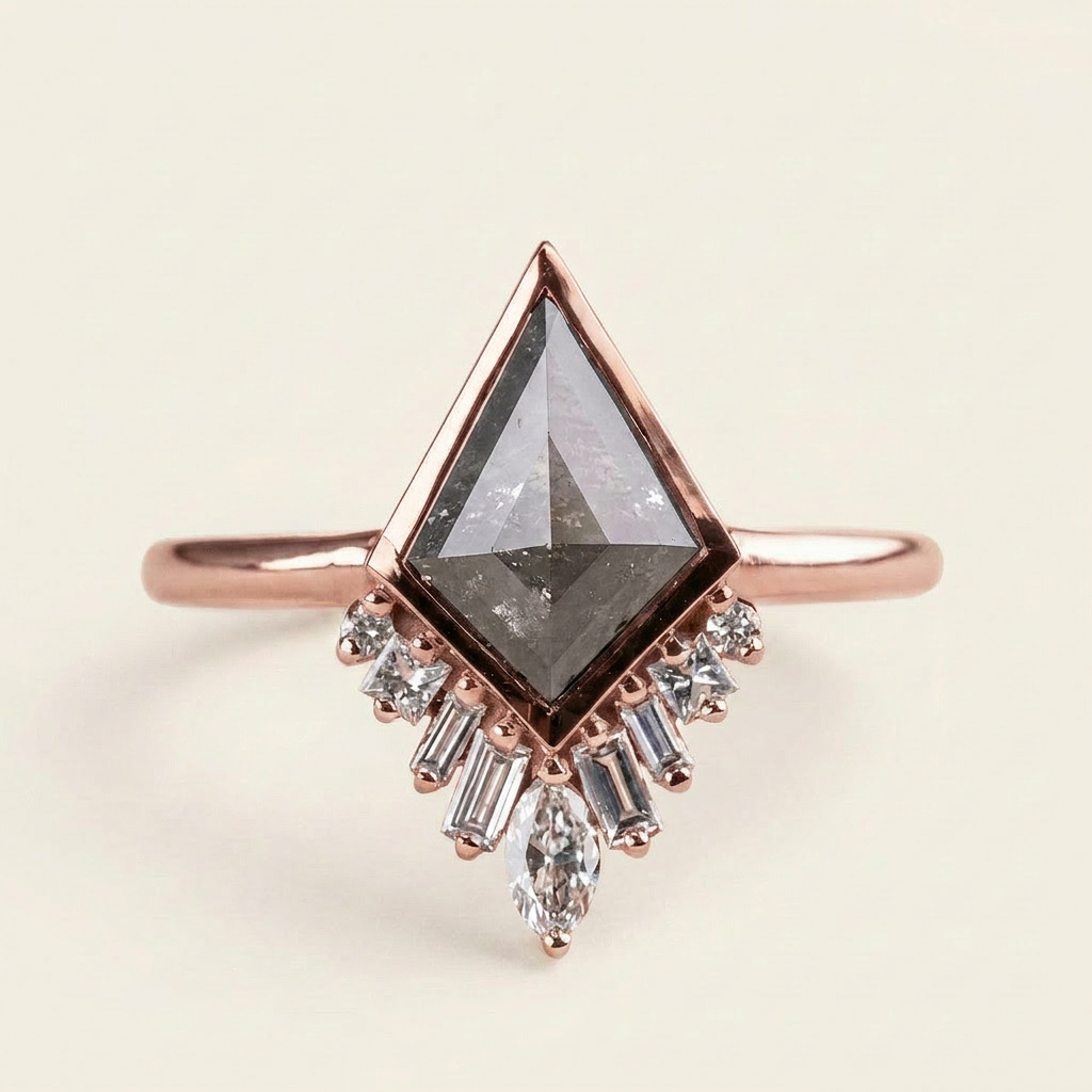 1.90 CT Kite & Round Cut Salt and Pepper Diamond Cluster Ring