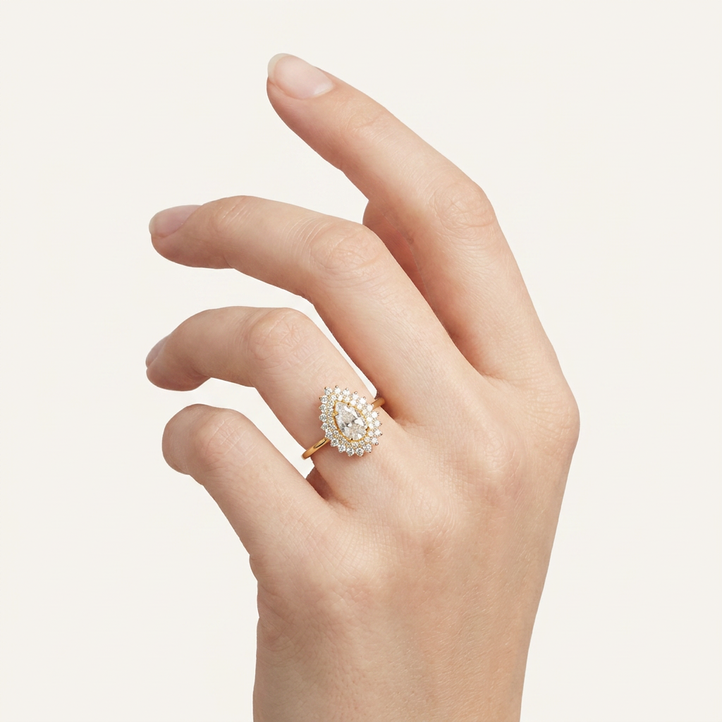 Lab Grown 1.60 CT Pear Cut Diamond Halo Ring