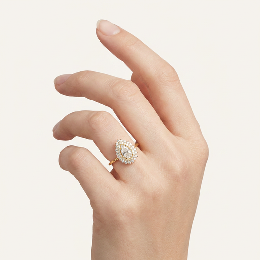 Lab Grown 1.60 CT Pear Cut Diamond Halo Ring