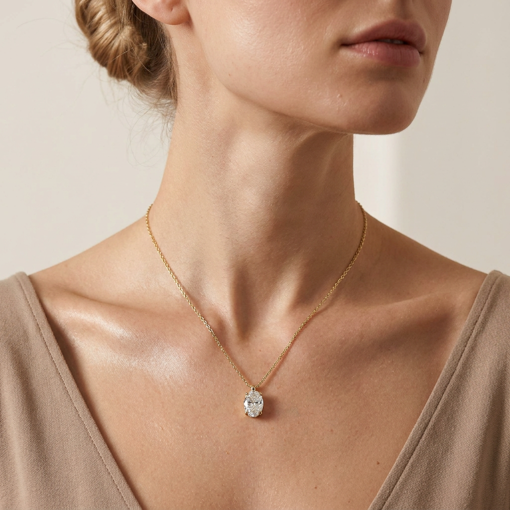 Moissanite 0.25 CT Oval Cut Diamond Solitaire Necklace (V1)