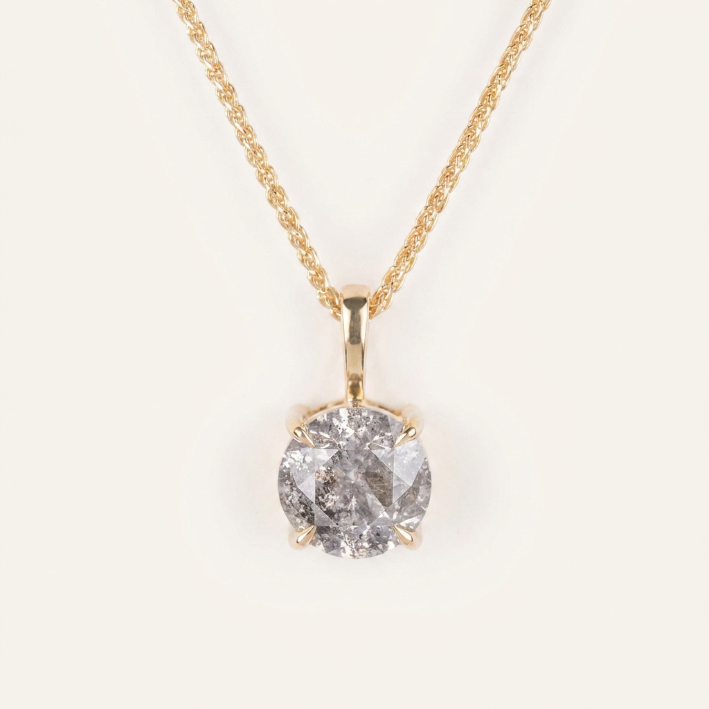 1.09 CT Round Cut Salt and Pepper Diamond Necklace