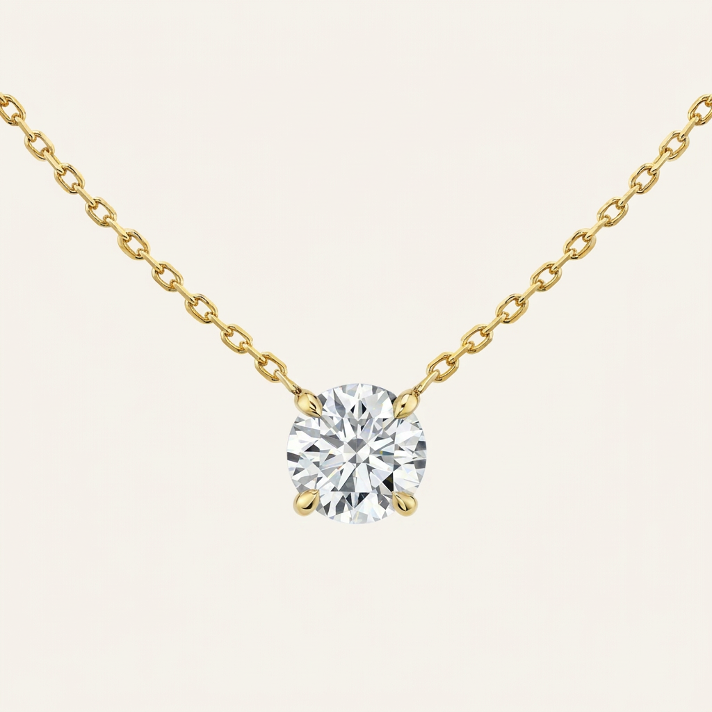Moissanite 0.25 CT Round Cut Diamond Solitaire Necklace (V2)