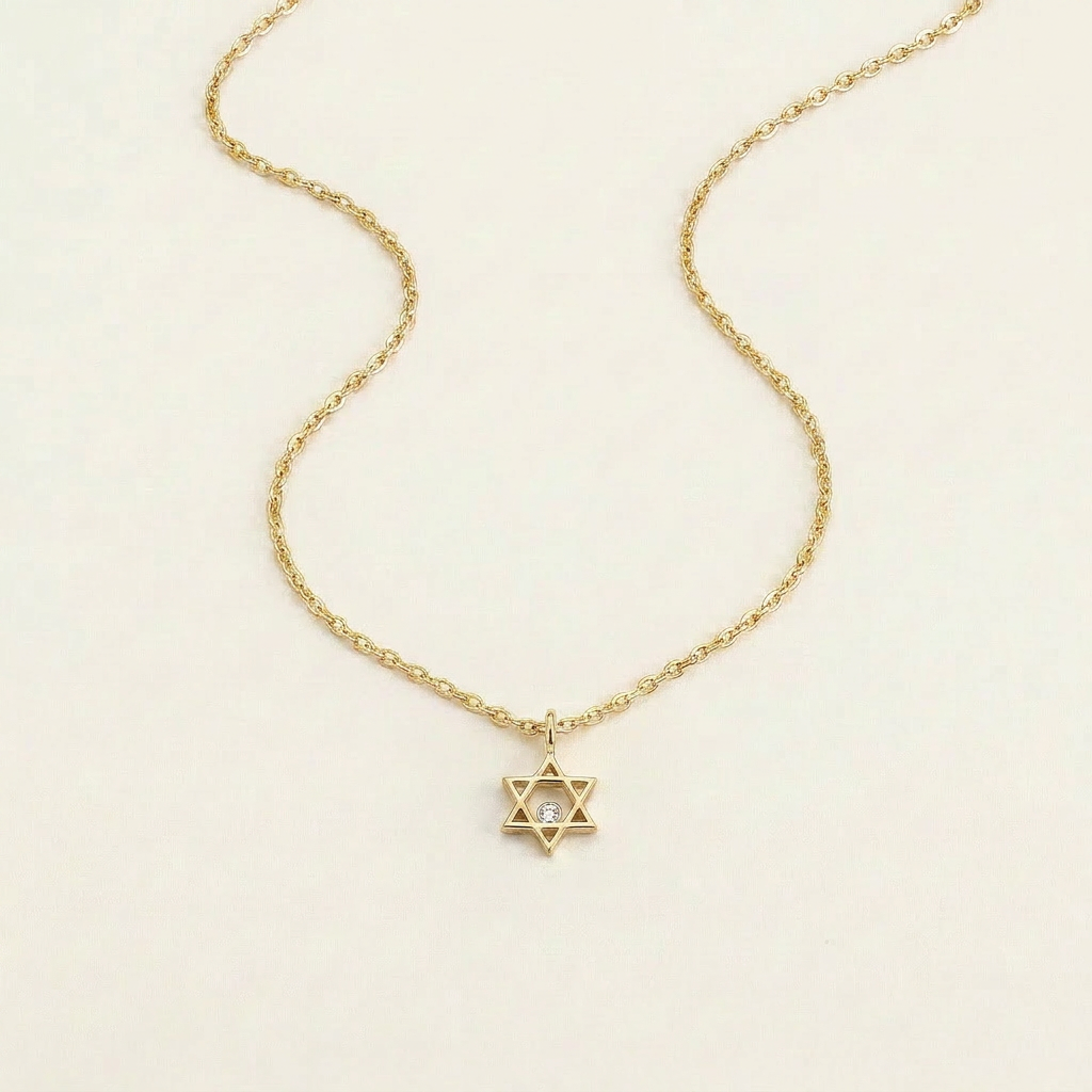 Moissanite 0.15 CT Round Cut Diamond Star of David Necklace