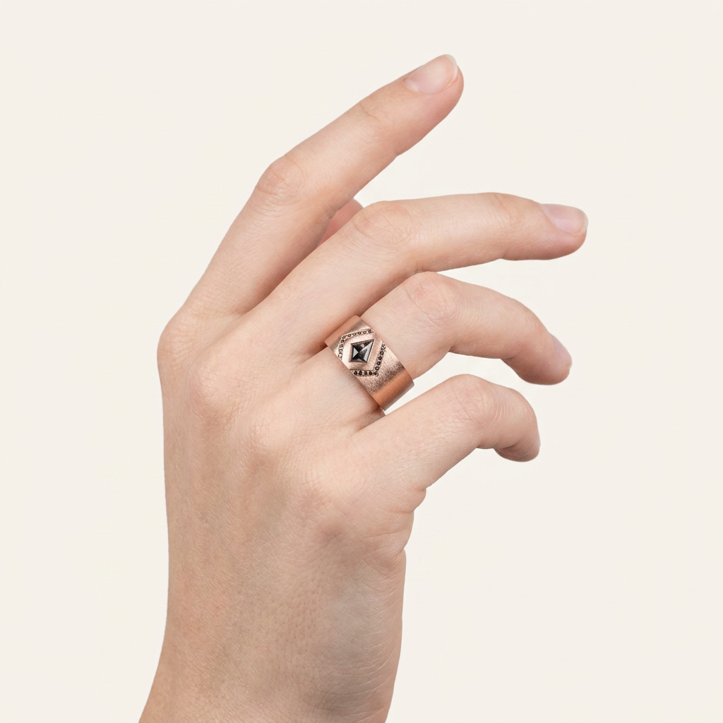0.10 CT Kite Cut Salt and Pepper Diamond Ring