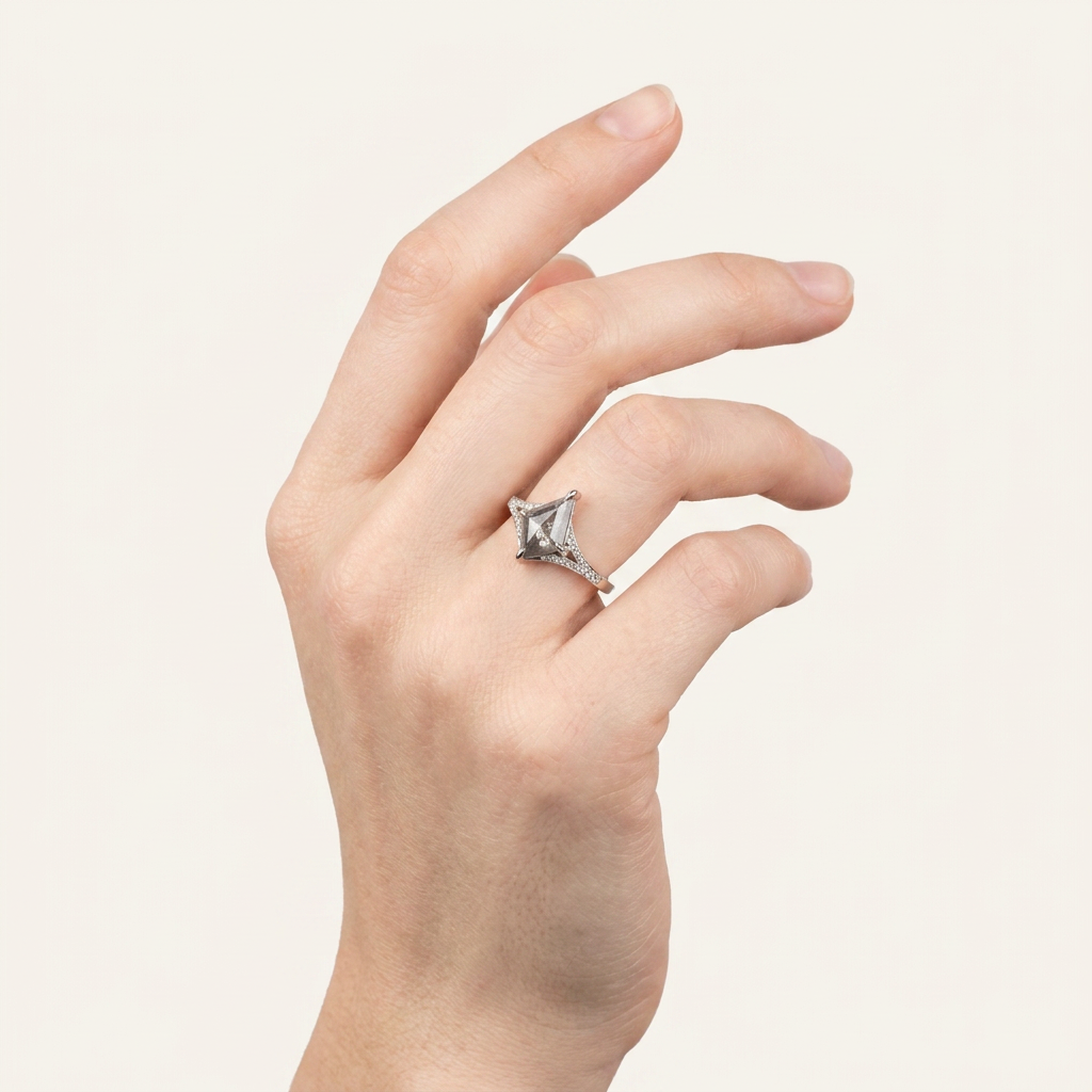 1.50 CT Kite Cut Salt and Pepper Diamond Solitaire Ring
