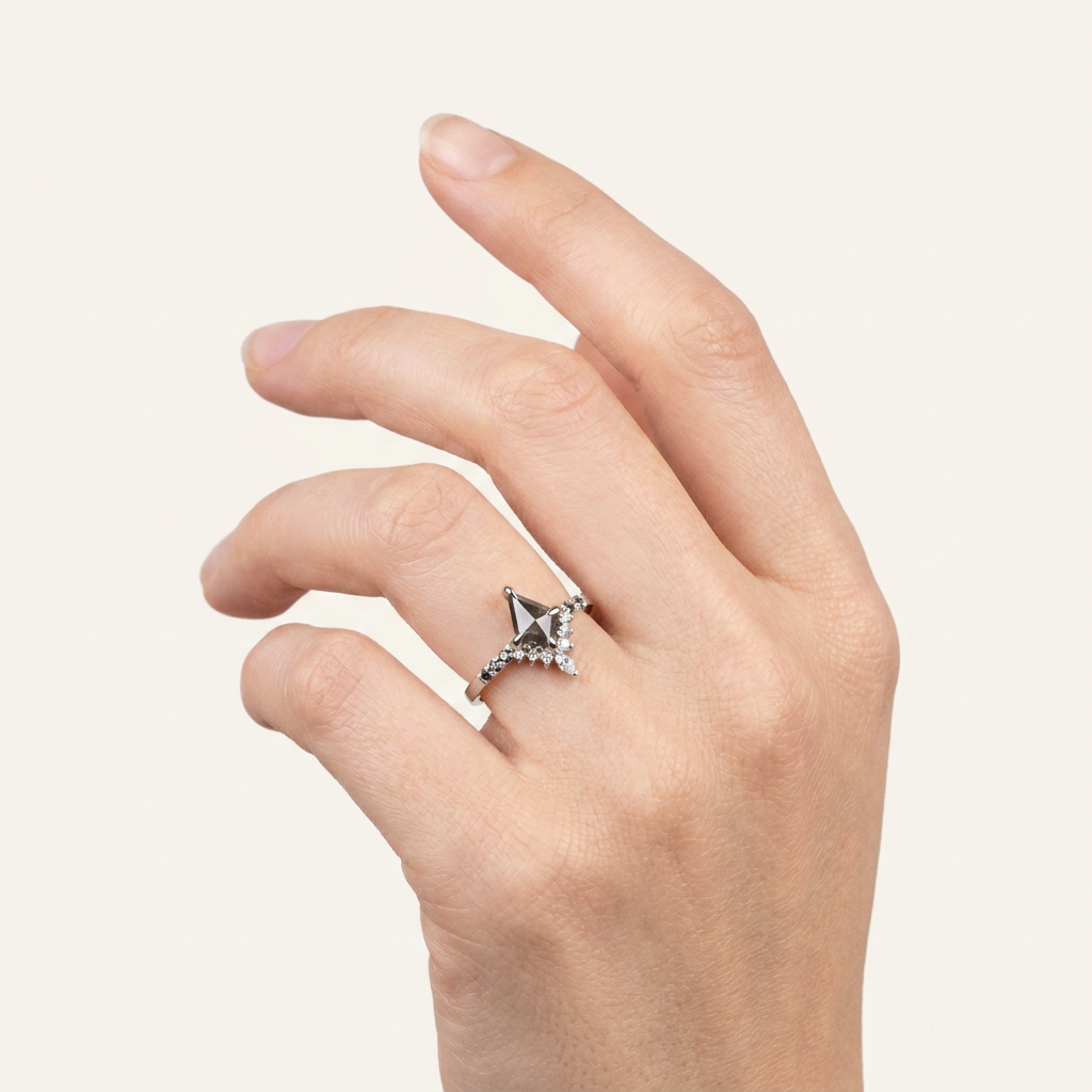1.25 CT Kite & Round Cut Salt and Pepper Diamond Cluster Ring