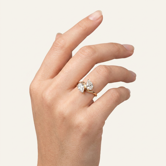 Lab Grown 4.00 CT Pear Cut Diamond Toi Et Moi Ring