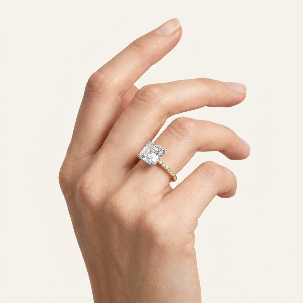 Moissanite 3.65 CT Asscher & Round Cut Diamond Solitaire Ring