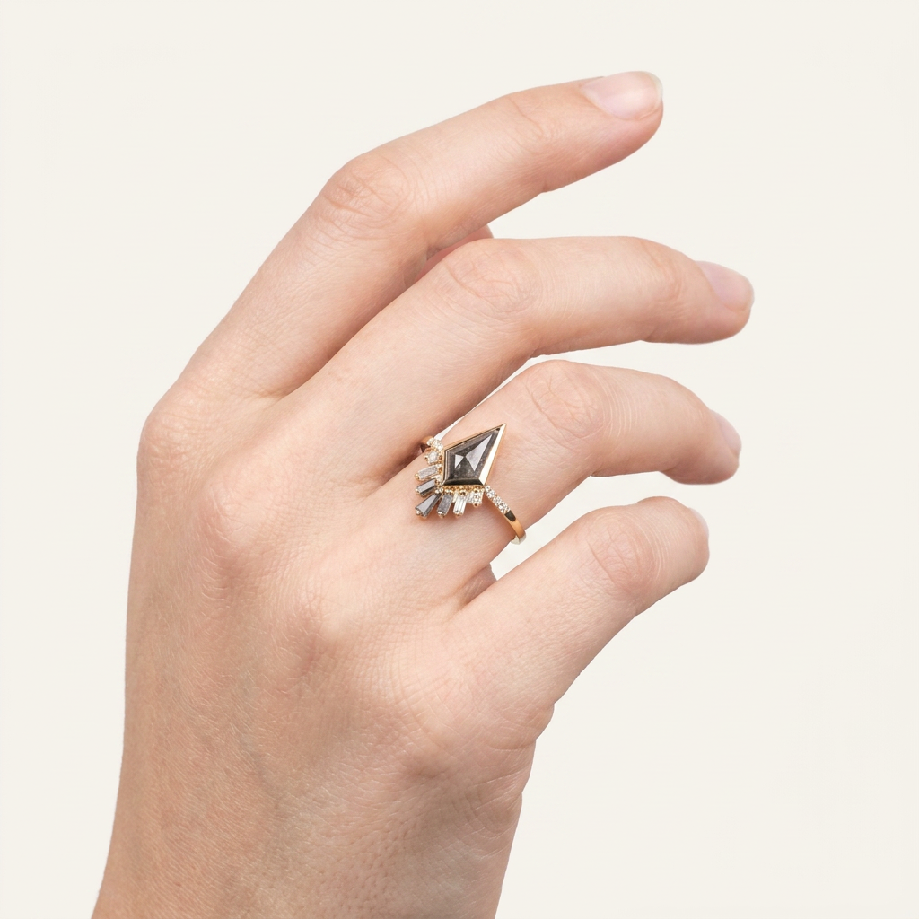 1.55 CT Kite & Round Cut Salt and Pepper Diamond Cluster Ring (V2)