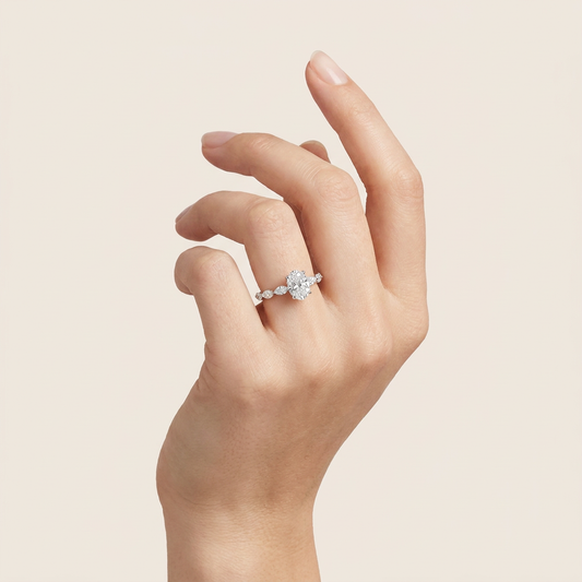 Lab Grown 1.40 CT Oval & Marquise Cut Diamond Solitaire with Side Stones Ring