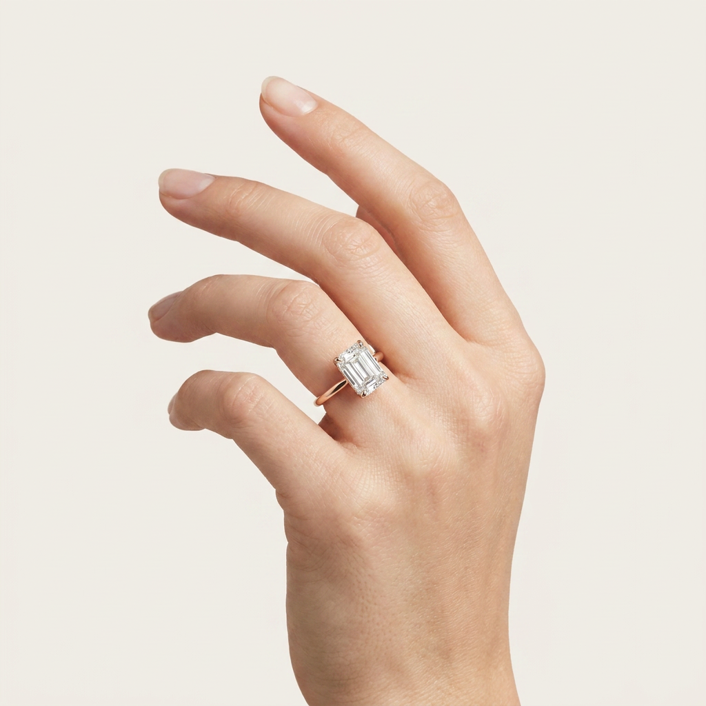 Moissanite 3.00 CT Emerald Cut Diamond Solitaire Ring (V-Bohohippie)