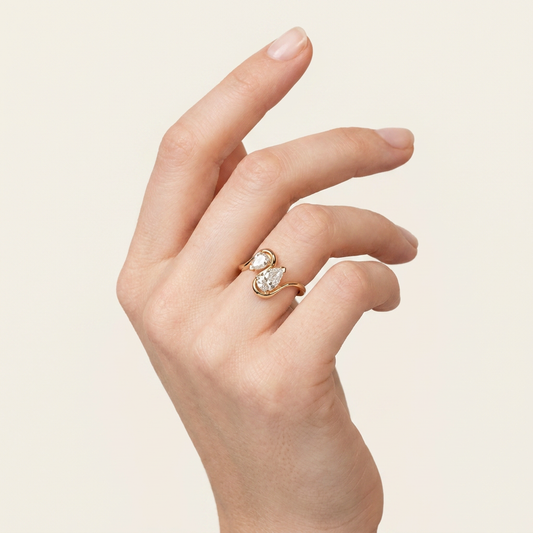 Moissanite 3.50 CT Pear Cut Diamond Toi Et Moi Ring