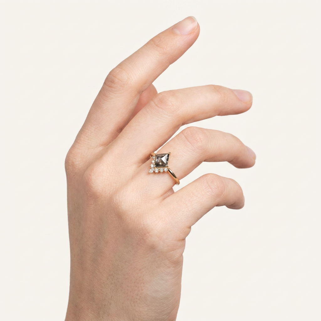 1.20 CT Kite & Round Cut Salt and Pepper Diamond Cluster Ring