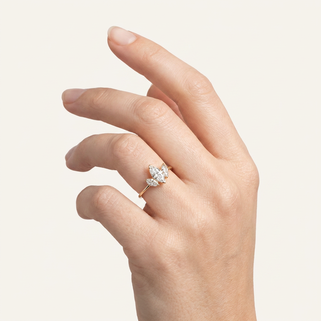 Lab Grown 1.00 CT Marquise Cut Diamond Three Stone Ring