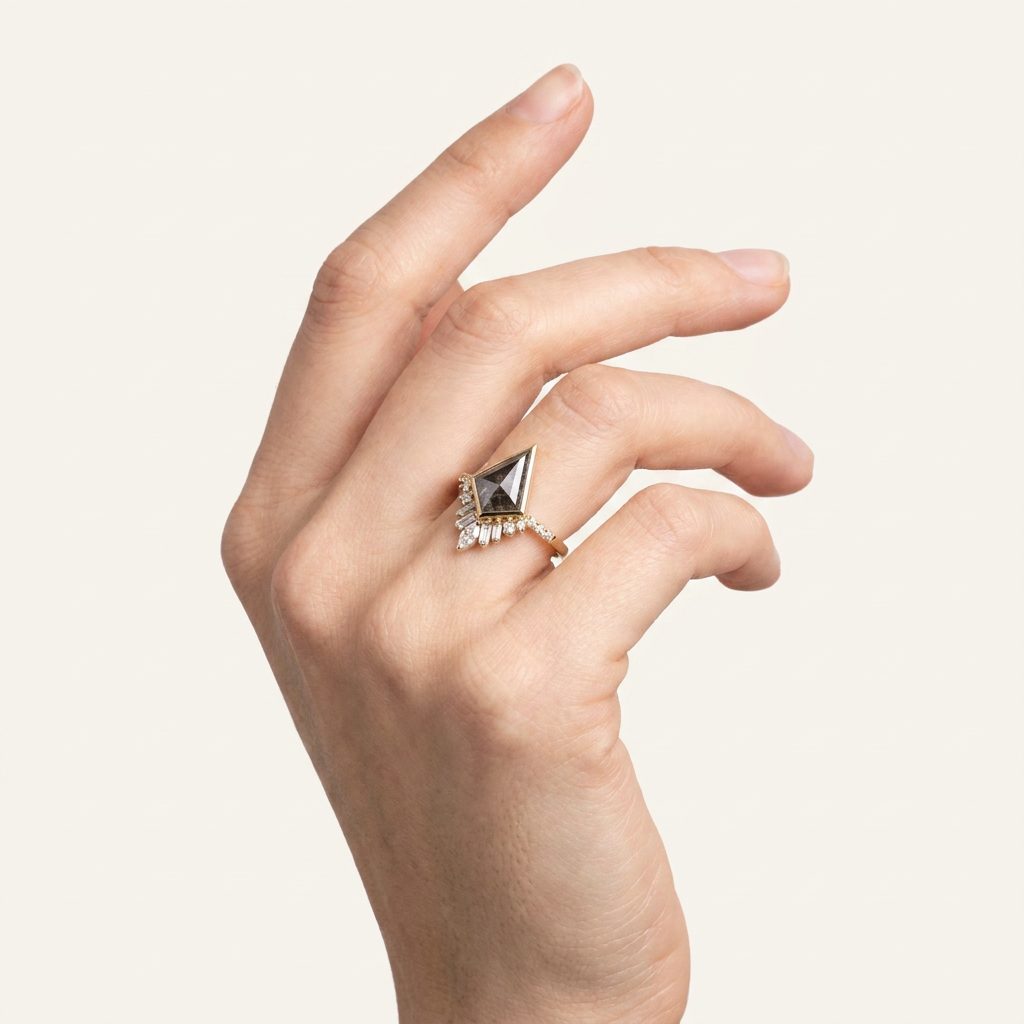 1.55 CT Kite & Round Cut Salt and Pepper Diamond Cluster Ring (V1)