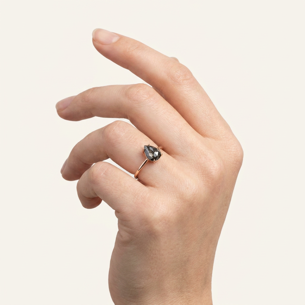 1.50 CT Pear Cut Salt and Pepper Diamond Solitaire Ring (V-Artdeco)