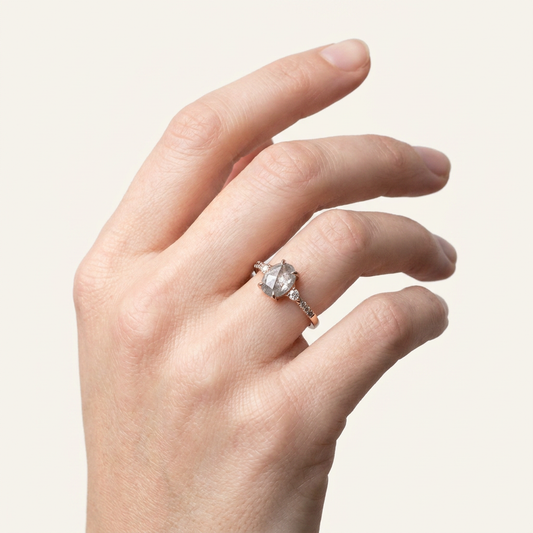 1.70 CT Oval & Round Cut Salt and Pepper Diamond Three Stone Ring