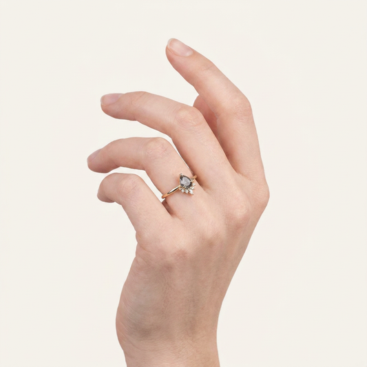 1.45 CT Pear & Round Cut Salt and Pepper Diamond Cluster Ring (V2)