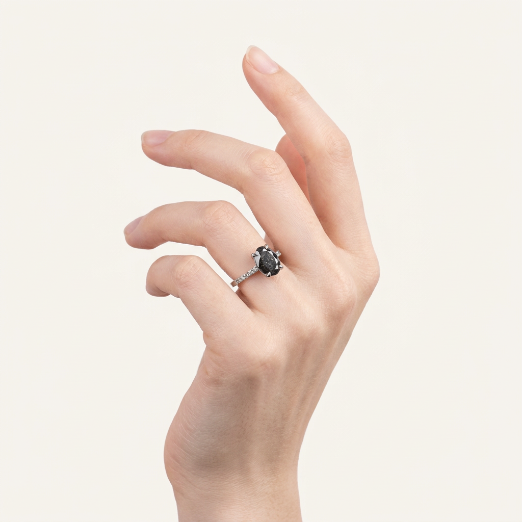 2.30 CT Oval Cut Salt and Pepper Diamond Solitaire Ring
