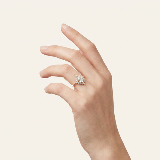 Moissanite 2.25 CT Pear & Round Cut Diamond Cluster Ring