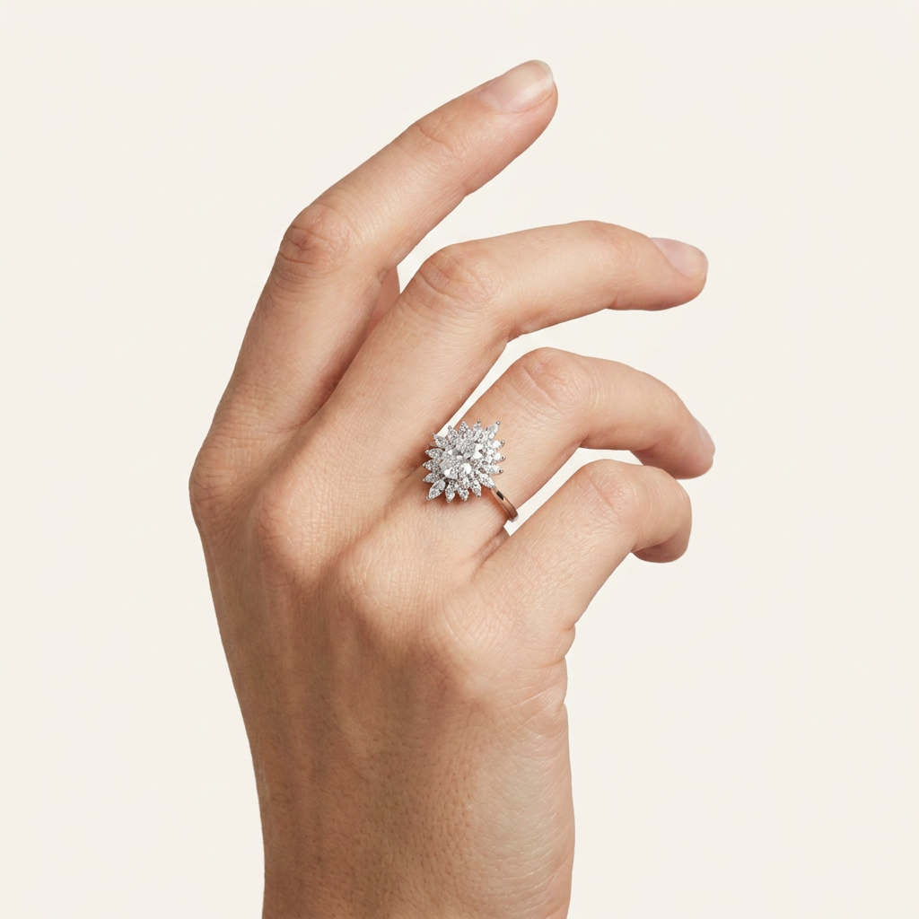 Moissanite 2.60 CT Oval & Round Cut Diamond Cluster Ring