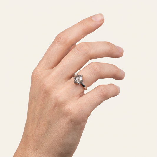 1.25 CT Hexagon Cut Salt and Pepper Diamond Solitaire Ring (V-Artdeco)