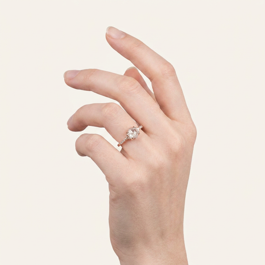 1.50 CT Hexagon & Triangle Cut Salt and Pepper Diamond Three Stone Ring (V-Artdeco)