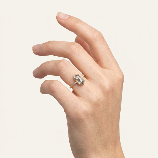 1.95 CT Hexagon Cut Salt and Pepper Diamond Solitaire Ring