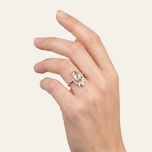 1.60 CT Pear & Round Cut Salt and Pepper Diamond Cluster Ring