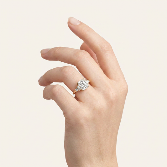 Moissanite 3.49 CT Princess & Baguette Cut Diamond Cluster Five-Stone Ring