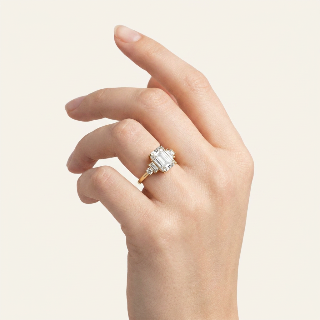 Moissanite 3.92 CT Cushion & Round Cut Diamond Cluster Five-Stone Ring