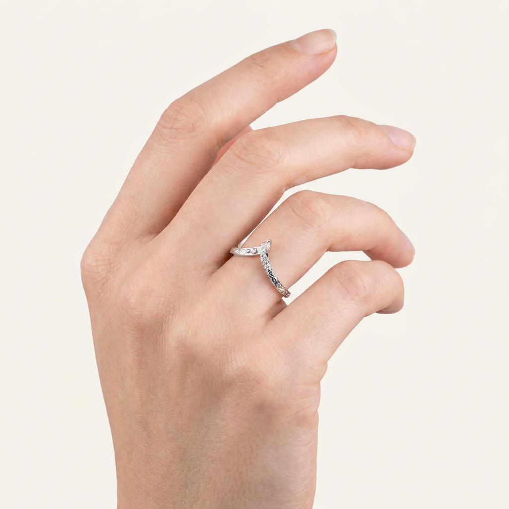 Moissanite 0.16 CT Pear & Round Cut Diamond Ring (V-Victorian)
