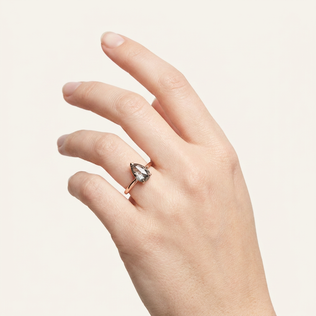 1.75 CT Pear Cut Salt and Pepper Diamond Solitaire Ring (V-Artdeco)