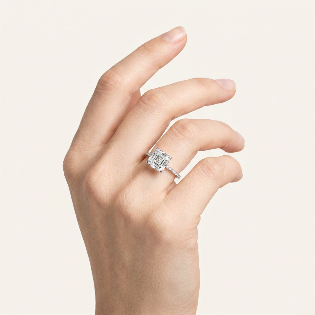 Moissanite 3.45 CT Asscher & Round Cut Diamond Solitaire Ring