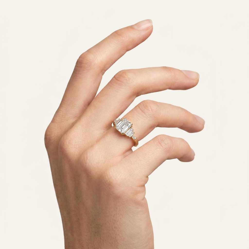 Moissanite 3.98 CT Asscher & Baguette Cut Diamond Cluster Seven-Stone Ring