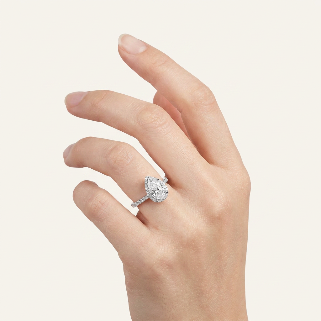 Moissanite 1.93 CT Pear Cut Diamond Halo Ring