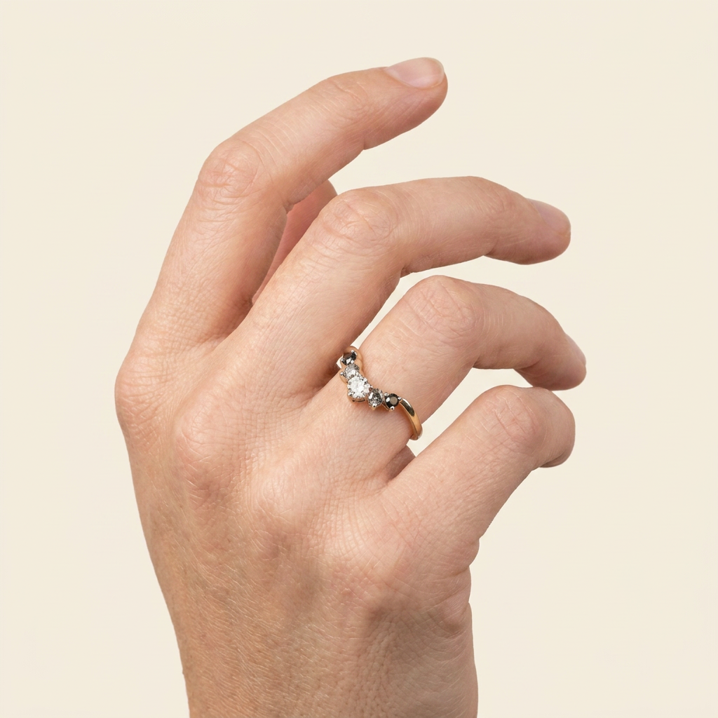 0.49 CT Round Cut Salt and Pepper Diamond Ring
