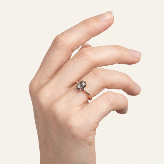 1.35 CT Hexagon & Baguette Cut Salt and Pepper Diamond Three Stone Ring